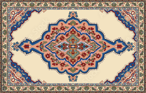 Colorful ornamental vector design for rug, tapis, yoga mat. Geometric ethnic clipart. Arabian ornamental carpet with decorative elements.Persian carpet,