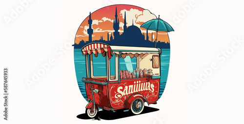 valley a red small retro cart of a street vendor in Istanbul on hd wallpaper