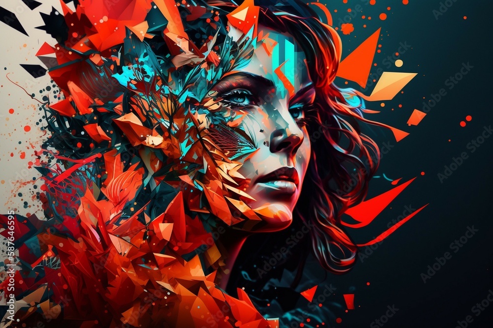Woman. Abstract illustration. Woman's face. Generated by AI