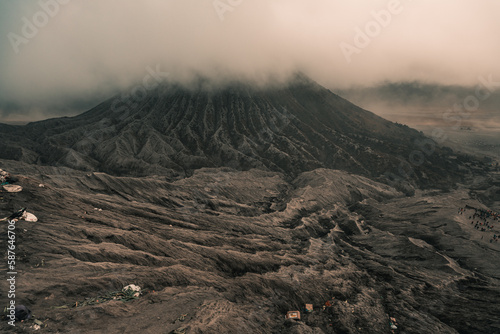Amazing desert volcanic landscape of  Batok and Bromo volcanos, Java, Indonesia photo