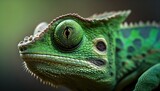 Green Chameleon Closeup Side View. Generative AI