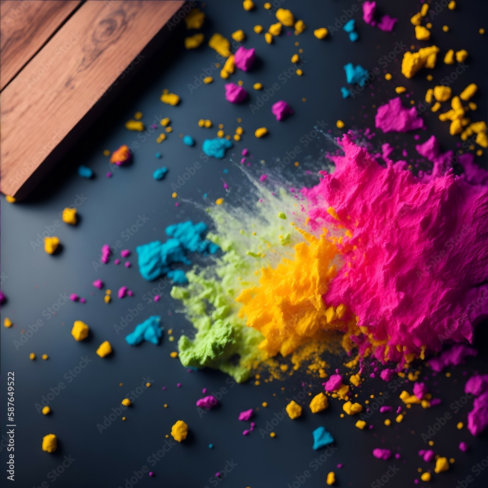 Colorful Powder on Wooden board. Created using generative AI Colorful Powder on Wooden board. Created using generative AI