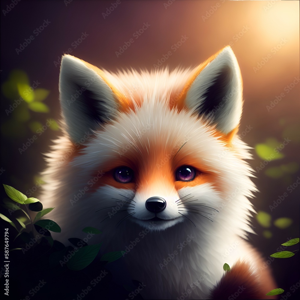 Fototapeta premium A Cute Fluffy Little Fox. Created using generative AI