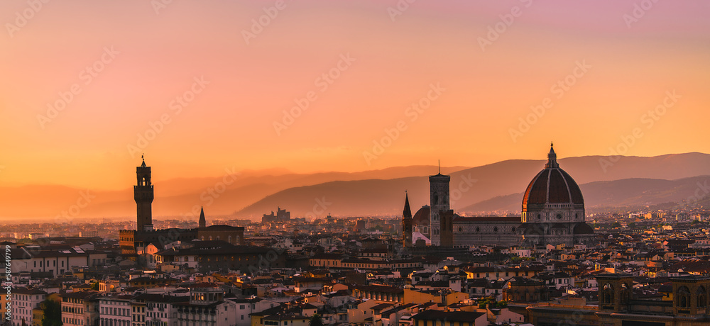 Colorful and magical skyline of Tuscany capital Florence at sunset