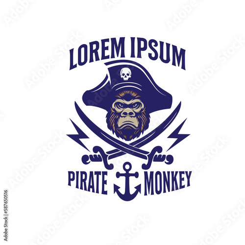 vintage logo pirate monkey vector illustration