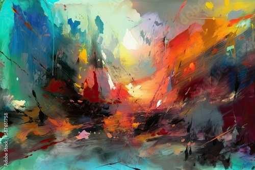 vibrant and colorful abstract cityscape painting. Generative AI