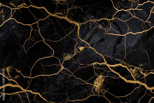 Black marble with golden veins  seamless pattern  background  ai generative