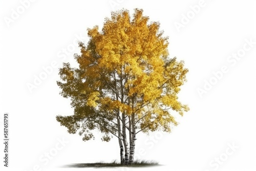 tree with yellow leaves on a white background. Generative AI