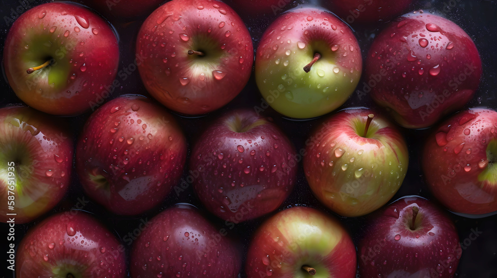 organic apples with water droplets, apples seamless background, generative AI organic apples with water droplets, apples seamless background, generative AI