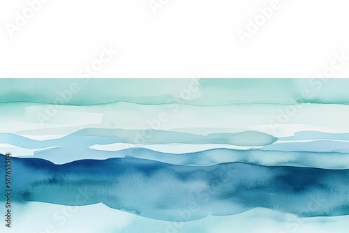 abstract minimalist watercolor ocean on a white background with a white sky single brushstroke to use as a wallpaper © Hanjin
