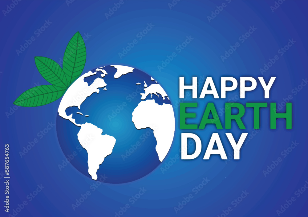 Vector Illustration of background for Happy Earth Day with green leaf on blue background