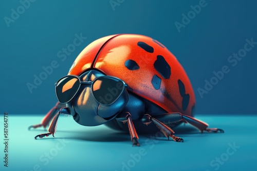 coccinellidae wearing sunglasses on a solid color background, vector art, digital art, faceted, minimal, abstract. Generative AI.
