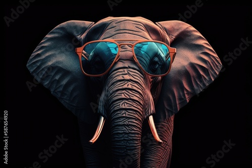 elephant wearing sunglasses on a solid color background  vector art  digital art  faceted  minimal  abstract. Generative AI.