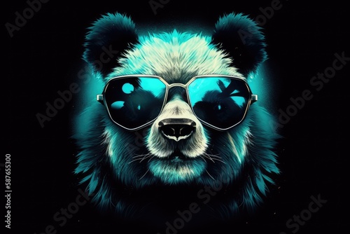 panda wearing sunglasses on a solid color background, vector art, digital art, faceted, minimal, abstract. Generative AI. © andrenascimento
