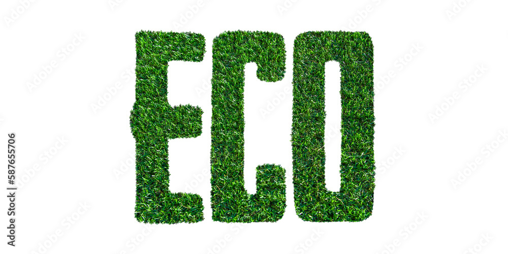 lettering ECO, green grass texture isolated on white background. English word ECO is made from green grass. Concep eco-friendl lettering ECO, green grass texture isolated on white background. English word ECO is made from green grass. Concep eco-friendl