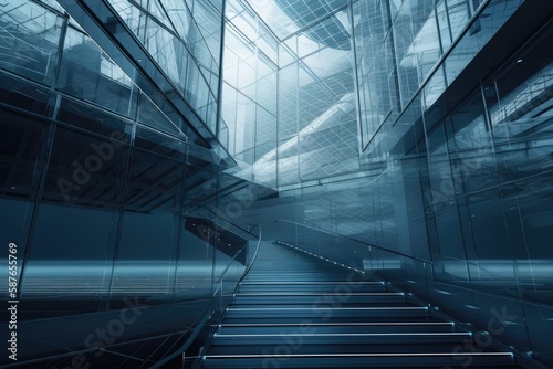 staircase leading up to an impressive modern building. Generative AI
