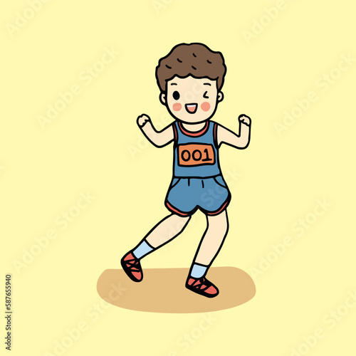 Man jogging. Cartoon illustration on yellow background