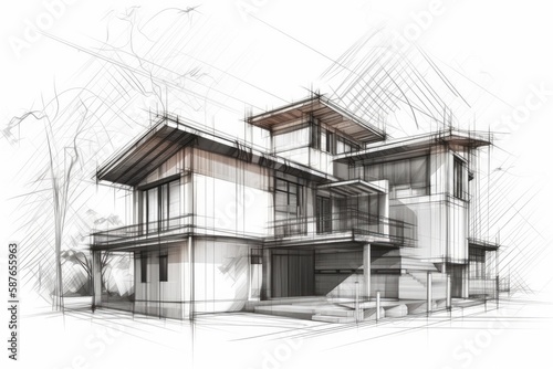 modern house with multiple windows in a scenic setting. Generative AI © AkuAku