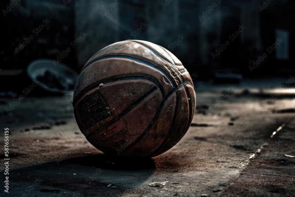 basketball in a dark setting. Generative AI basketball in a dark setting. Generative AI