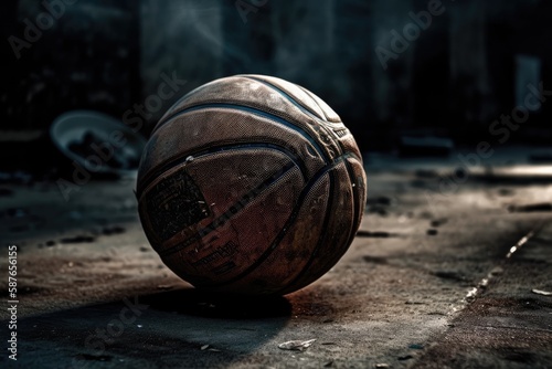 basketball in a dark setting. Generative AI photo