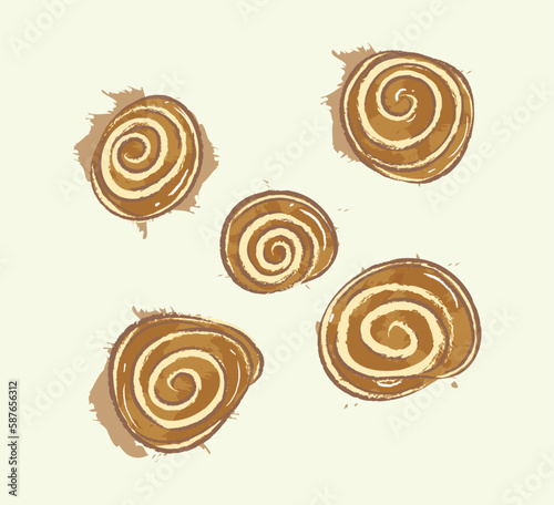 Round brown Spiral Cookies in flat illustration