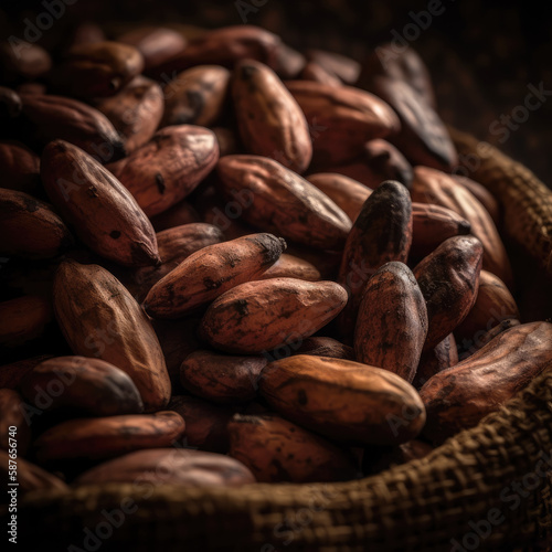 Captured in perfect light, this close-up shot of cocoa beans highlights their delicate and intricate beauty.
