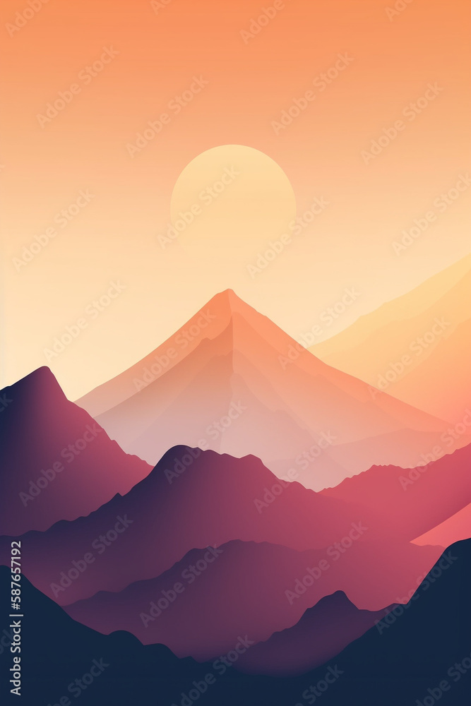 Beautiful sunset view of mountain peaks generative AI