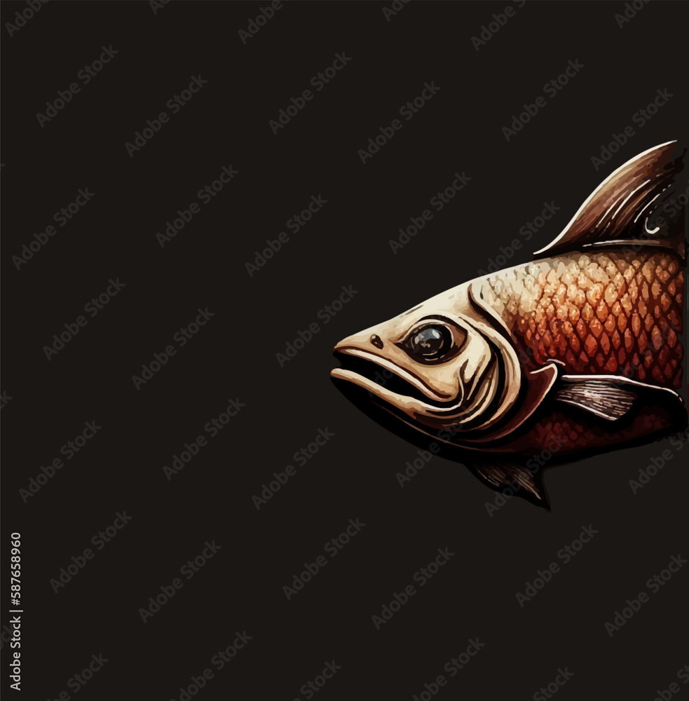 Cartoon fish head on a dark background. Vector illustration Stock