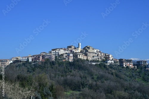 Panoramic view of Pofi, a medieval town in the province of Frosinone in Italy.