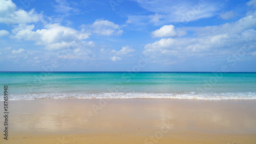 Nature landscape view of beautiful tropical beach and sea in sunny day. Beach sea space area © BUDDEE