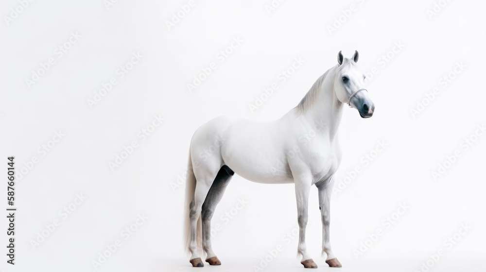 animal on the white Background white horse generative ai