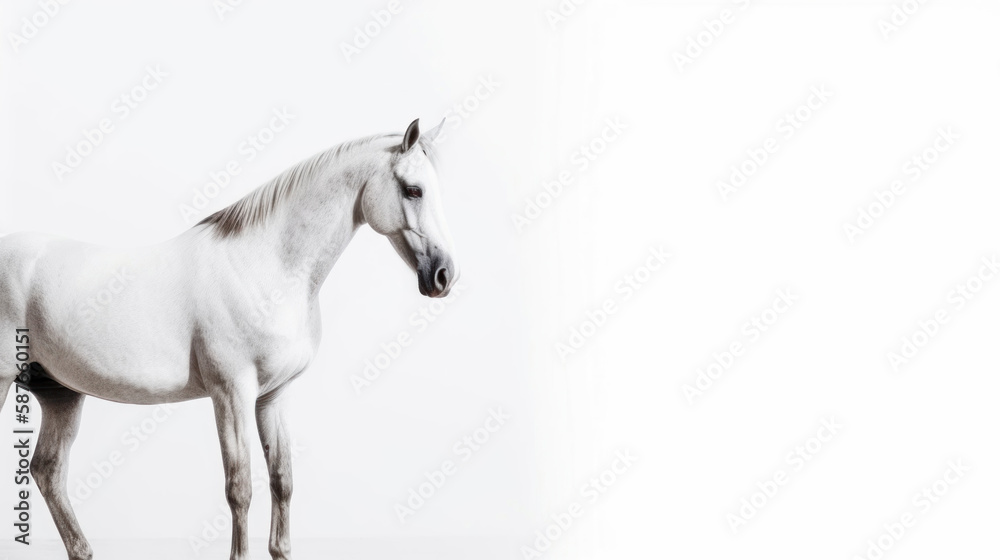 animal on the white Background white horse generative ai