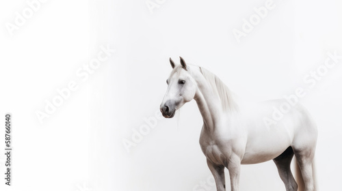 animal on the white Background white horse generative ai © Sergey