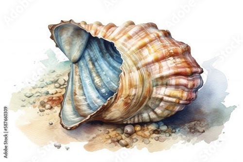 delicate watercolor painting of a seashell. Generative AI