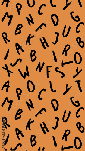 template with the image of keyboard symbols. set of letters. Surface template. yellow orange background. Vertical image.