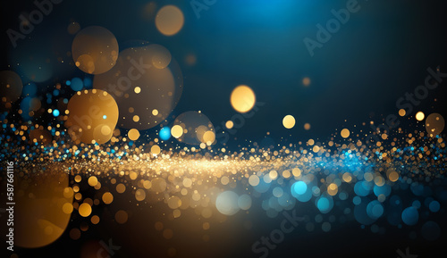 Abstract blue and gold sparkling background, Generative AI