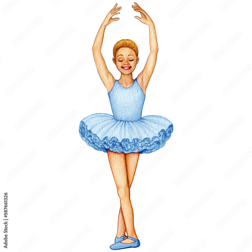 Naklejka premium watercolor cute ballerina girl elegant pose