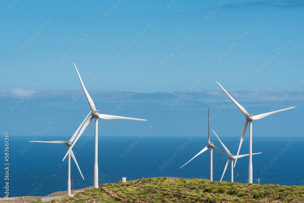 Wind turbines (wind farm) in Tenerife, Canary Islands, Spain