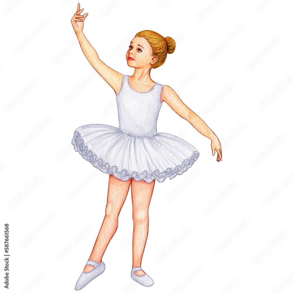 Naklejka premium watercolor cute ballerina girl elegant pose