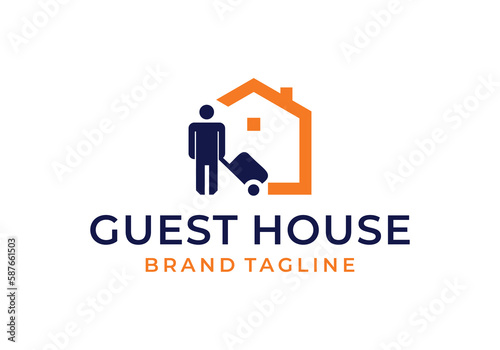 People with house for guest house logo design template photo
