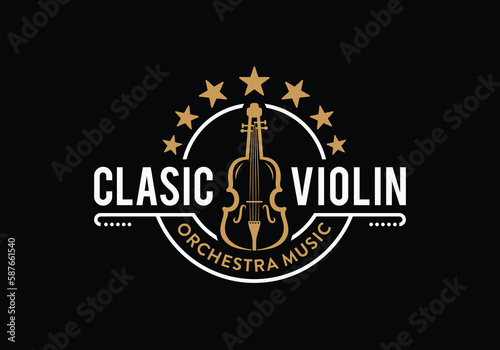Classic violin instrument music orchestra logo label badge design template