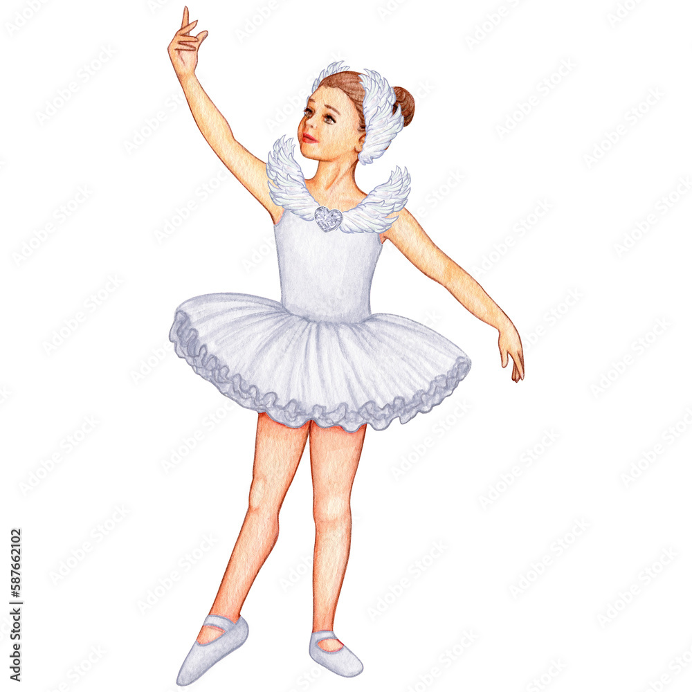 Naklejka premium watercolor cute ballerina girl elegant pose