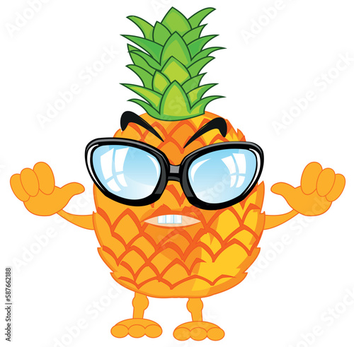 Comic illustration of the tropical fruit pineapple with hand and leg