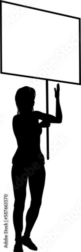 Protestor or demonstrator at a demonstration march, picket line or strike protest rally in silhouette. Holding up a banner or picket sign board placard.