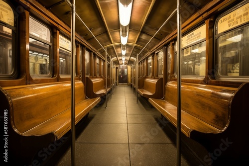 Underground train metro seat. Generate Ai photo