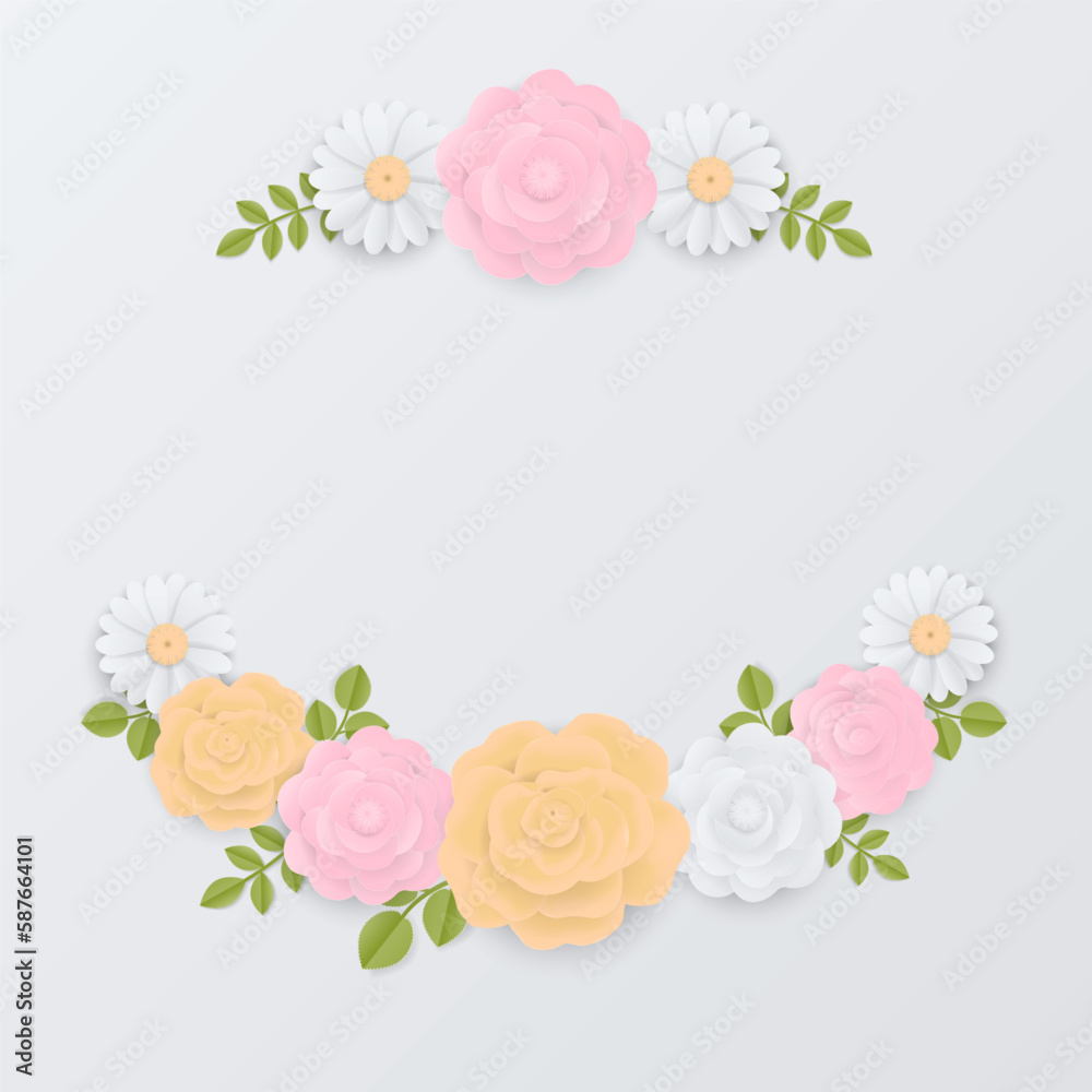 Wreath of bloom flowers and leaf on white background Wreath of bloom flowers and leaf on white background