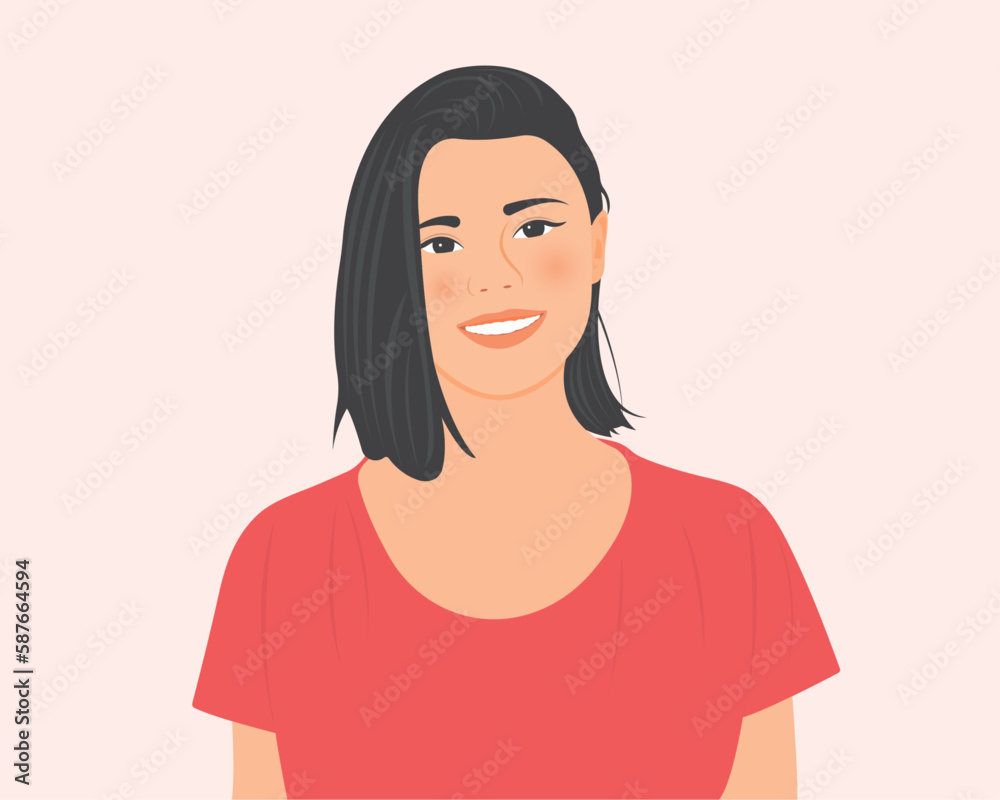 Beautiful young woman smiling happily with a good life.Vector illustration. Beautiful young woman smiling happily with a good life.Vector illustration.