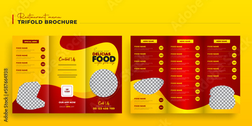 Delicious Food menu trifold brochure template design, Restaurant food menu Brochure flyer catalog leaflet booklet  pricelist Template design (ID: 587664938)
