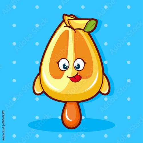 Cartoon illustration of mango ice cream with cute face