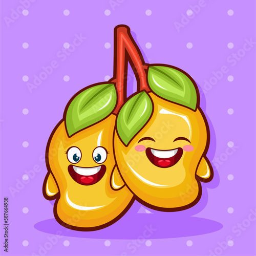 Cartoon illustration of mango fruit with smile face